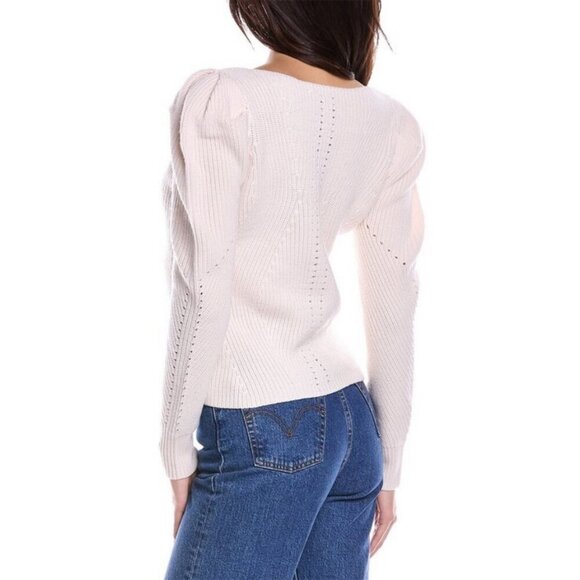 💕TRINA TURK💕 Dalhart Sweater ~ Ecru 100% Ribbed Knit Merino Wool Medium - Picture 2 of 12